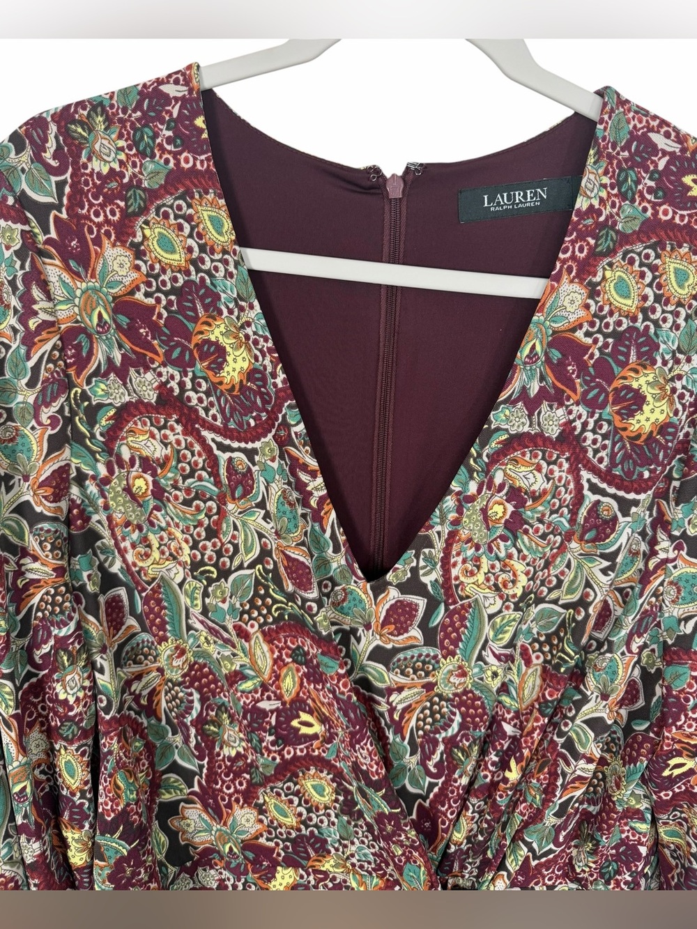 Lauren Ralph Lauren Floral Jersey Tie Front Midi Dress Wrap Style Size 16 - Picture 6 of 16